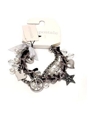 AEROPOSTALE Silver Love & Peace Rhinestone Accent Charm Bracelet NWT​